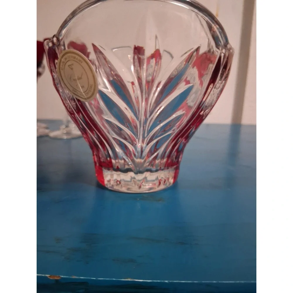 Crystal Clear Ruby Red Flash Rose Frosted Lead Crystal Bowl Made in Germany